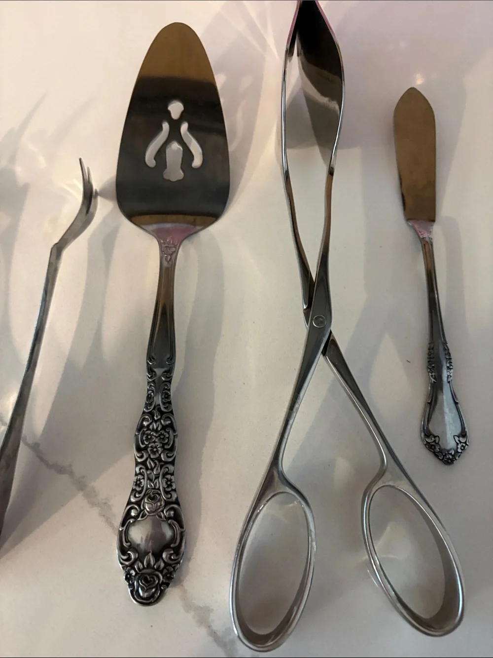 Group of five Silver toned serving pieces